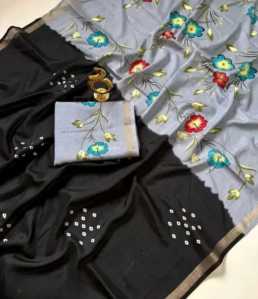 Floral Printed Bandhani Saree
